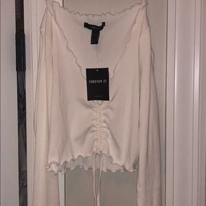 White Long Sleeve Synched Top
